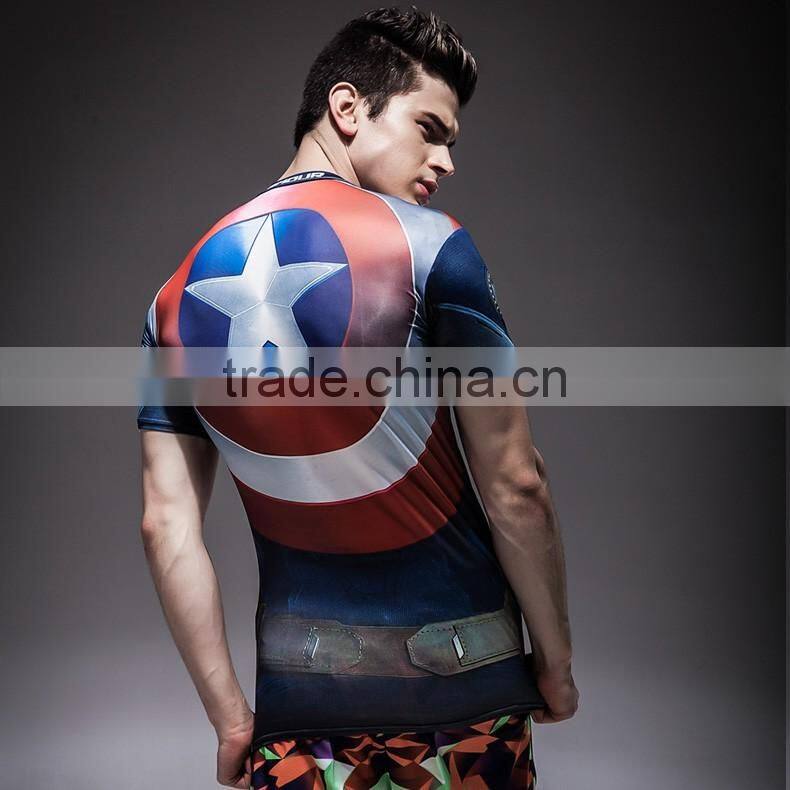 Mens heat transfer printing quick-dry gym shirt men fitness wear
