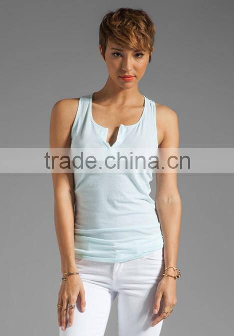 100% cotton split v neck tanks