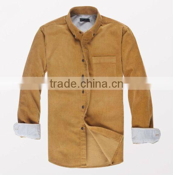 high quality long sleeve contrast keep warm corduroy casual shirts for men with one pocket
