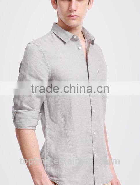 Fashion classic long sleeve casual linen 35% and cotton 65% Garment Wash soft man shirt