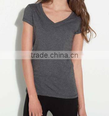 women v neck plain casual t shirt of short sleeves