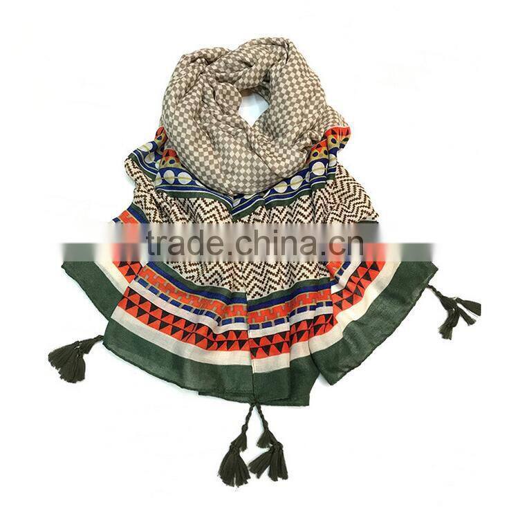 hot sale summer spring printed scarf with tassel women fashion shawl