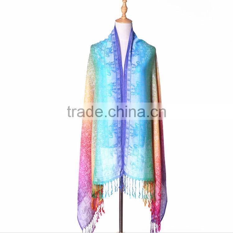 High quality rainbow hajib paisley jacquard pashmina scarf shawl