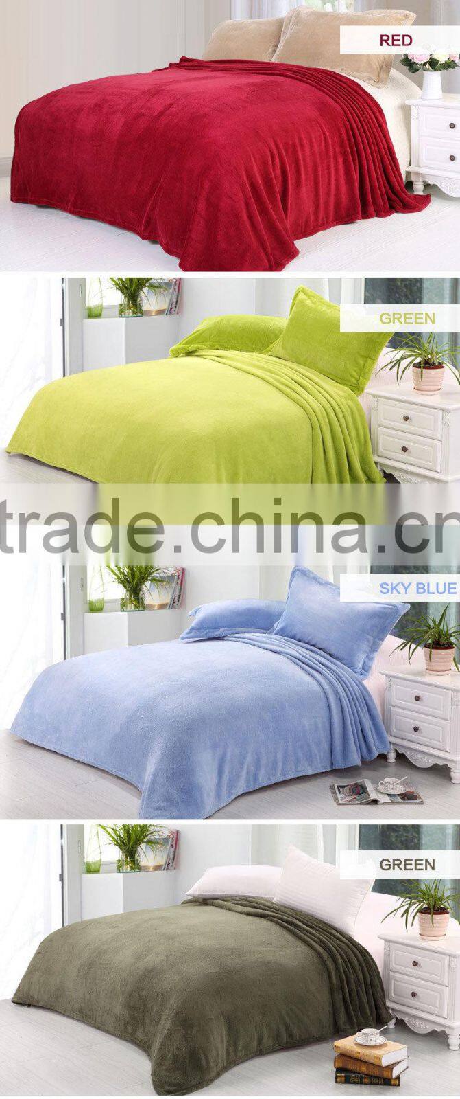 2015 Hot Super Soft Warm Beautiful 100% Plain Dyed Solid Blue Red Green Yellow Fleece Blanket Polyester