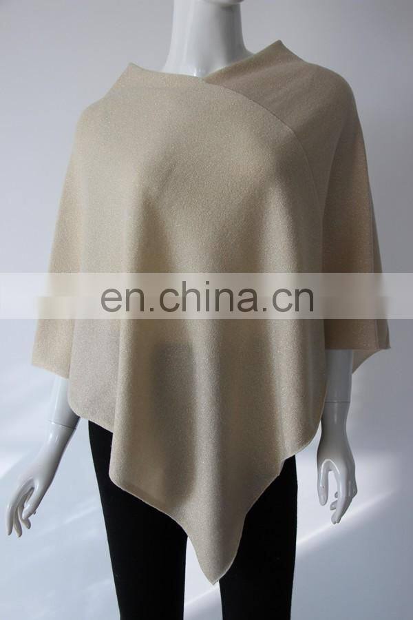 factory wholesale v neck gold Lurex women 100% cashmere ponchos