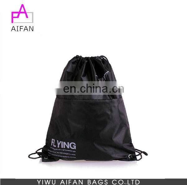 Black Polyester Drawstring Backpack with Zipper Pocket