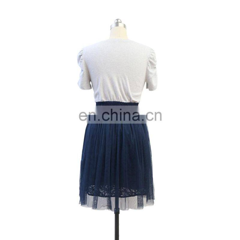 Short sleeves mesh elastic t-shirt dress for lady girl women