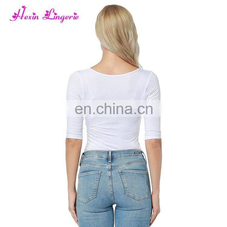 Big Discount white bamboo undershirts three quarter sleeve guangzhou factory plain white tshirt