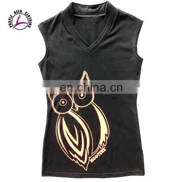 women wear sleeveless V neck t shirt design custom t shirt printing