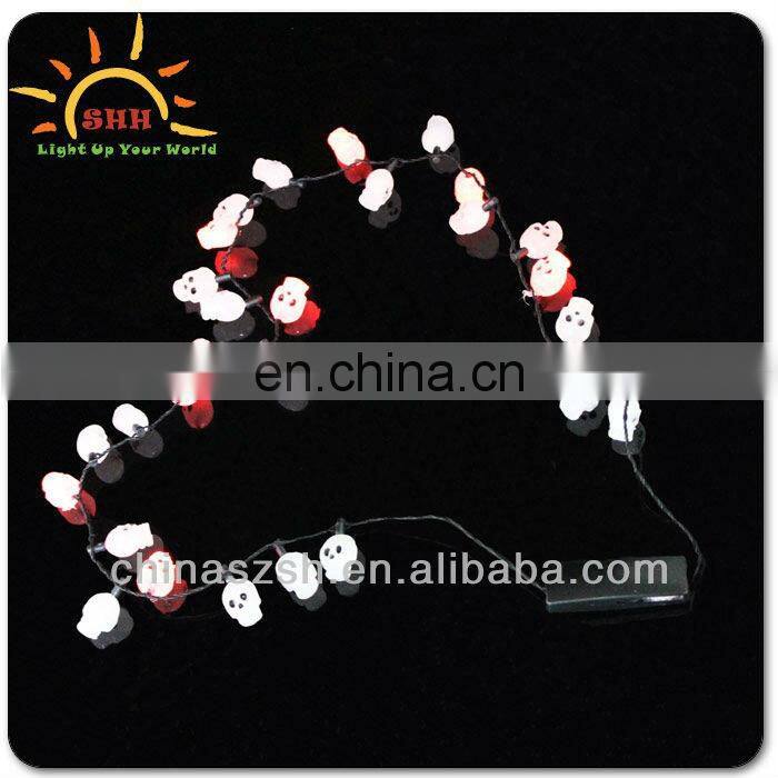 Skull shaped glowing LED flashing necklace for Halloween