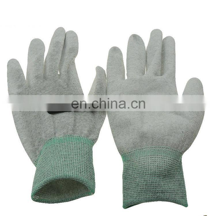 13 Gauge seamless ESD Nylon Carbon White PU Coated Palm Fit Glove Antistatic ESD carbon fiber Gloves