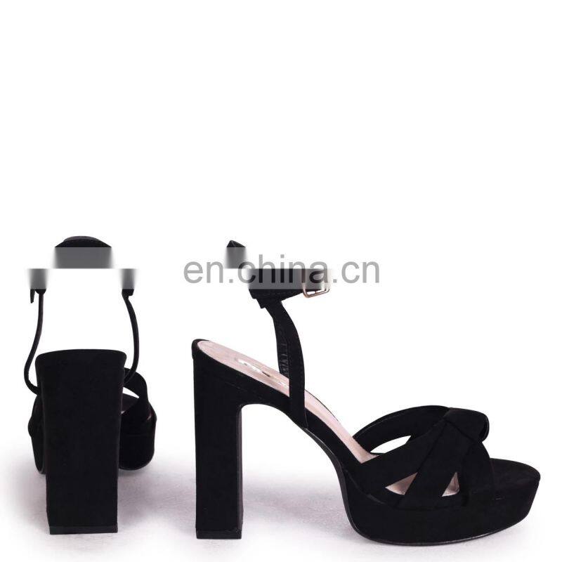 Black suede platform with knot front straps & sandal back high heels Sandals shoe(sandalias mujer)