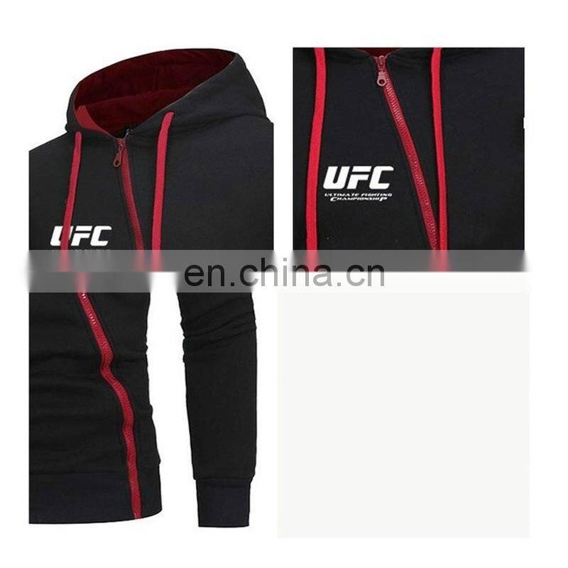 S-5XL 100%polyester Spring and autumn new men's printed UFC long sleeve hooded casual sports zipper sweater coat
