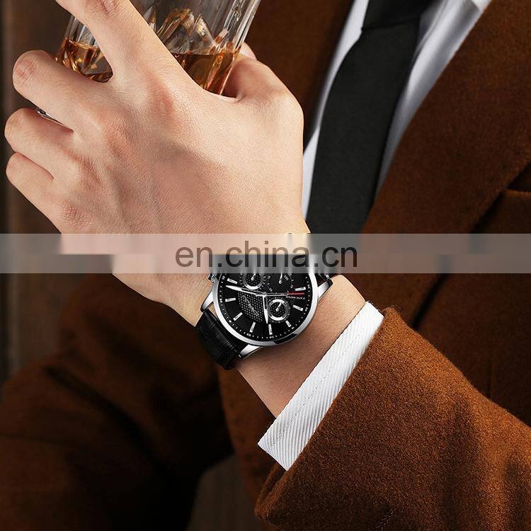 CRRJU 2212 Customized man quartz watch 3d case design chrono day waterproof fashion leather wristwatches men automatic