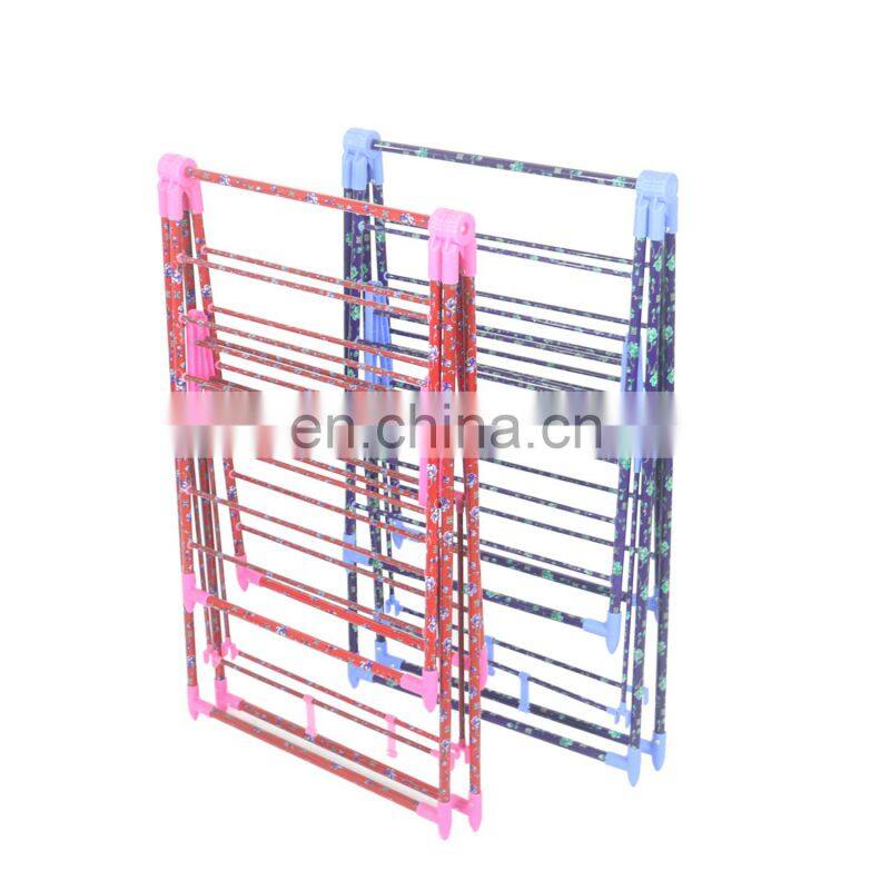 Outdoor lawn or indoor balcony foldable portable type orange yellow plastic aluminium alloy clothes drying rack