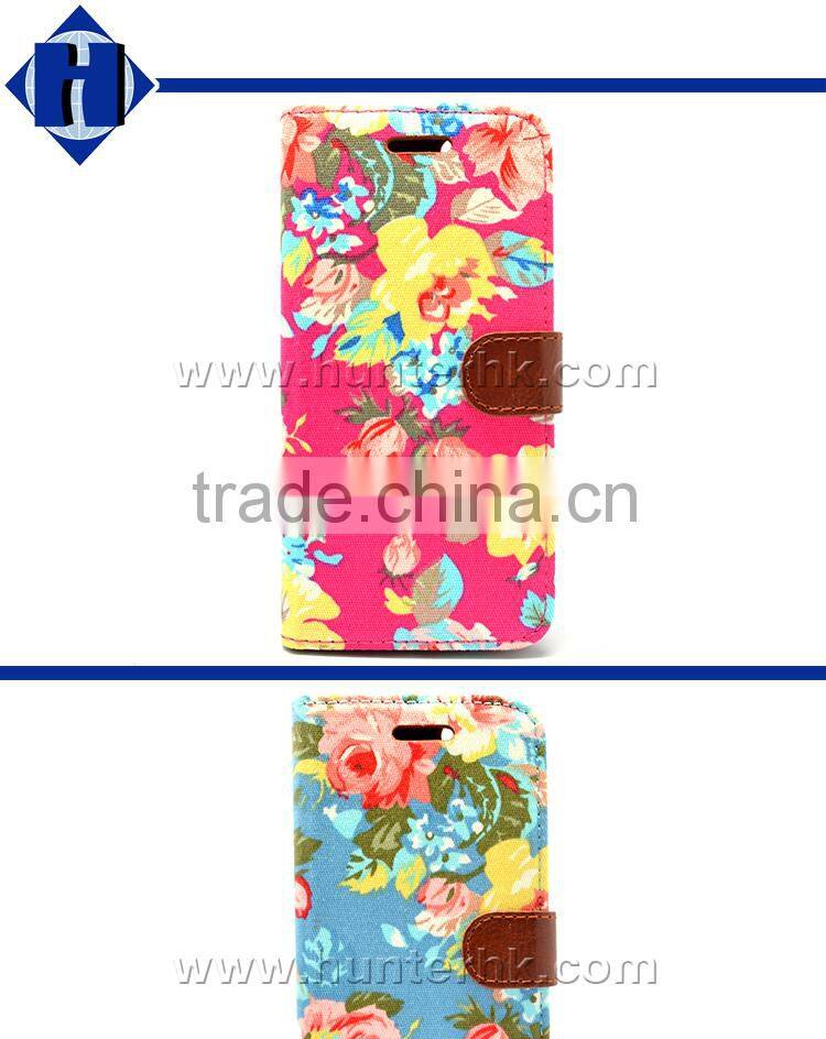 Printed Floral Jean Fabric For iphone6 Wallet Case