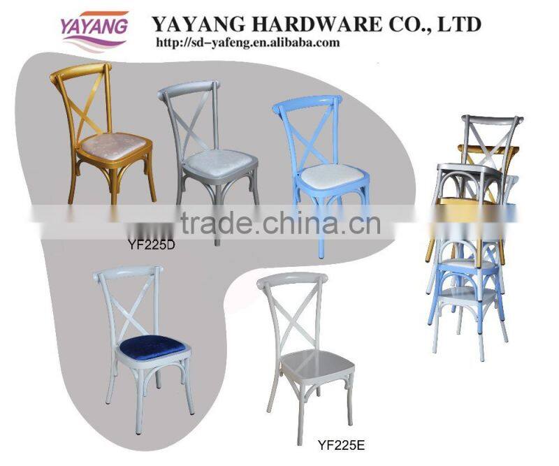 Popular metal iron PU leather seat straw cross back chair stacking in dining chairs