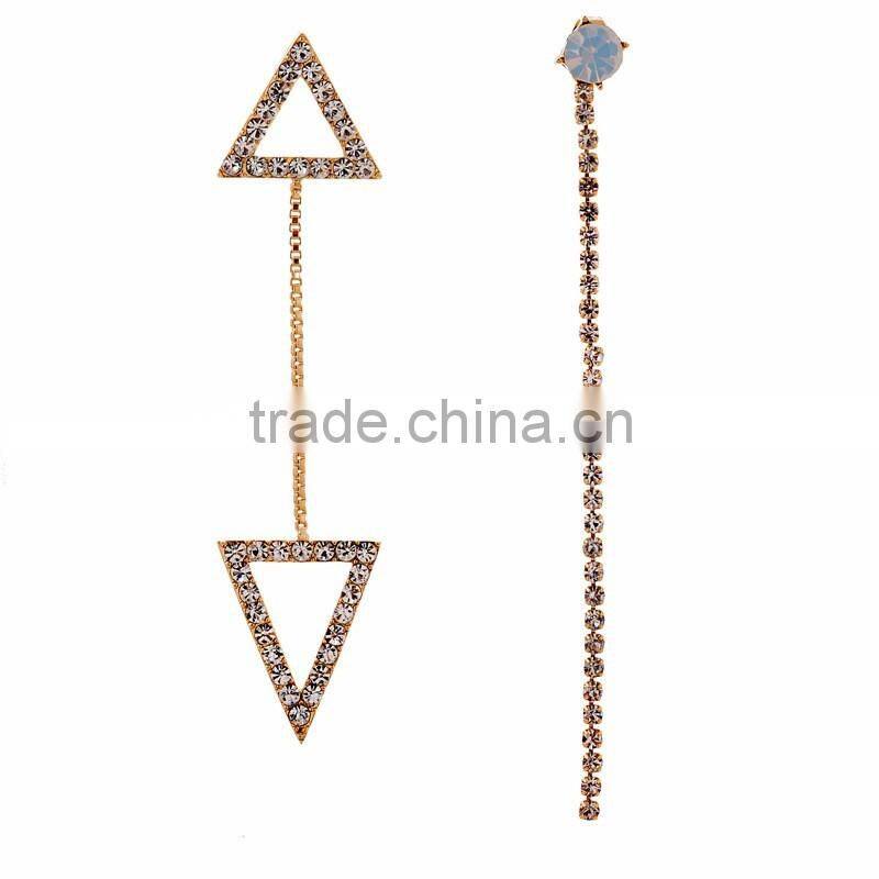 Vogue Chic Asymmetric Mismatched Rhinestone Gold Dangle Hanging Earrings