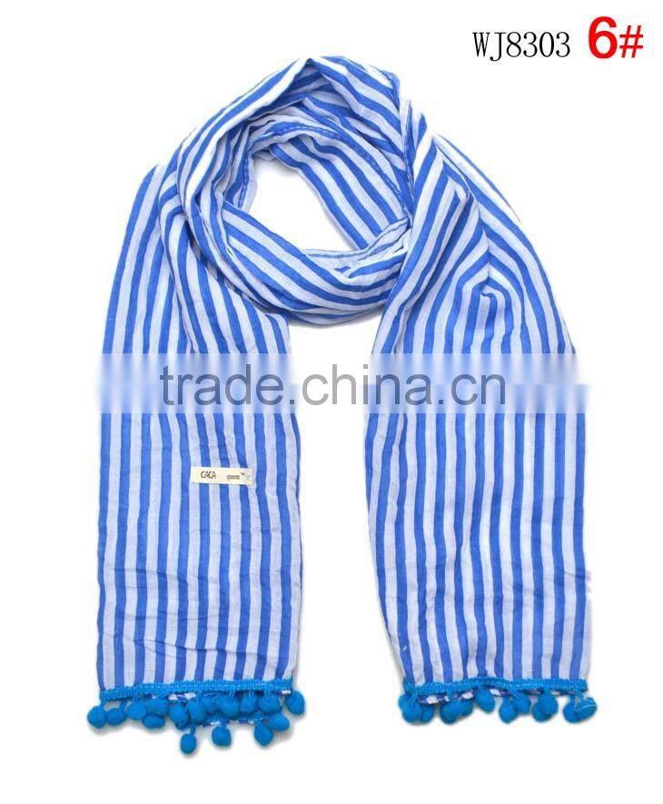 New Arrival Striped Lace Pom Pom Brim Boys Girls Baby Kids Winter Scarf