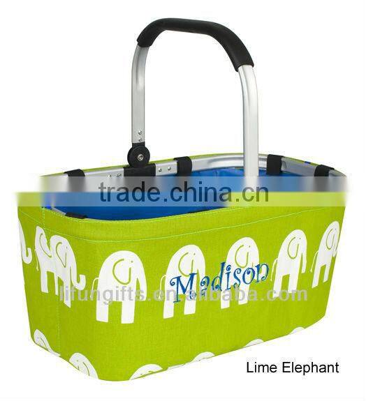 2016 14oz. vinyl coated fabric collapsible market basket with Printed canvas outside