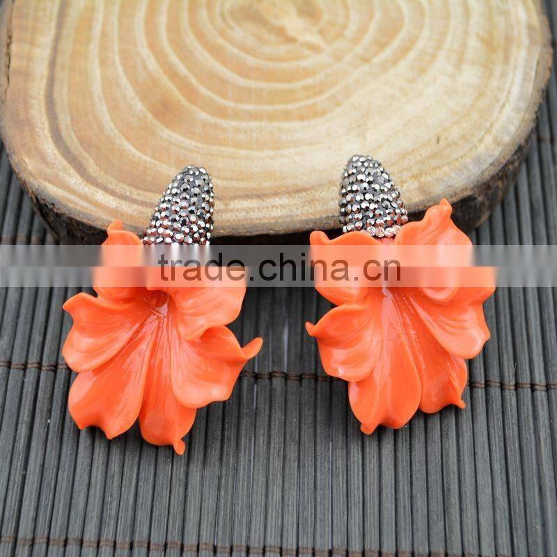 LFD-0020B DIY Orange Shell Flowers Pave Rhinestone Crystal Connectors Beads For Making Charm Bracelet necklace