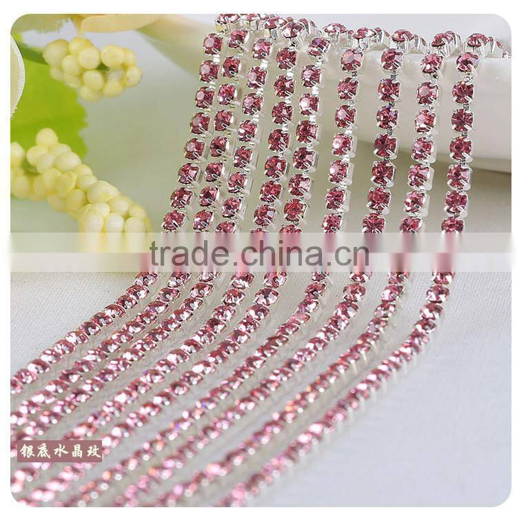 Turquoise SS6 to SS38 Silver Plating Wholesales AAA Quality Shinny Close Crystal Cup Claw Rhinestone Chain for Jewelry Cheapest