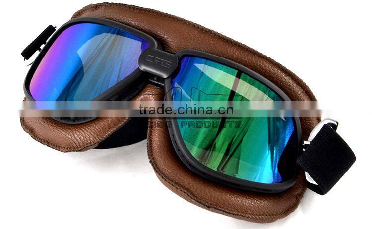 BJ-GT-009 Soft Padded Adult Brown Leather Racing Motocross Goggles