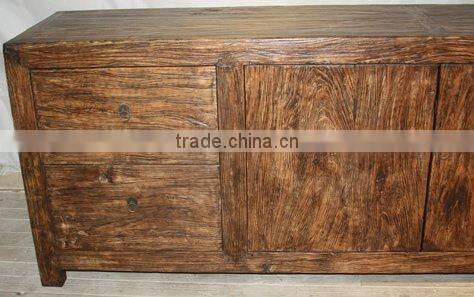 Antique Chinese Old Rustic Elm Two Door Four Drawer Cabinet