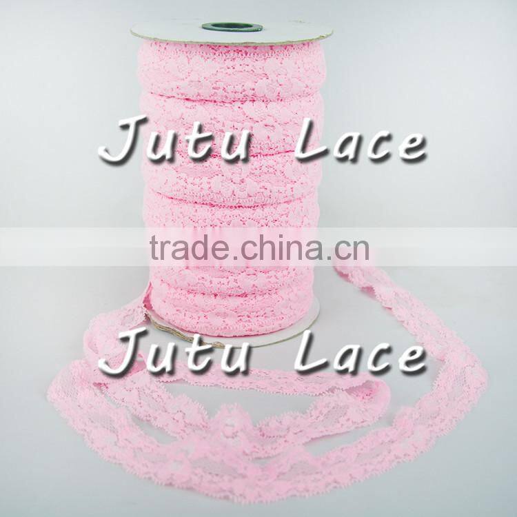 Pink+Lace Elastic - 1" wide - Stretch lace trim for baby headbands - Lace Elastic by the Yard