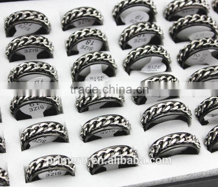 Wholesale Silver Tone Stainless Steel Chain Rings Rotating Spinner Men Gift