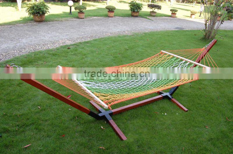 Outdoor leisure garden hammock with wooden stand