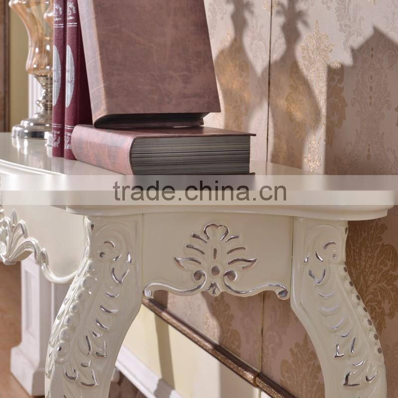 White exquisite washed silver leaf solid wood hallway console table