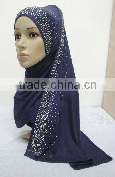 JL054 latest cotton jersey scarf with rhinestones,muslim hijab scarf