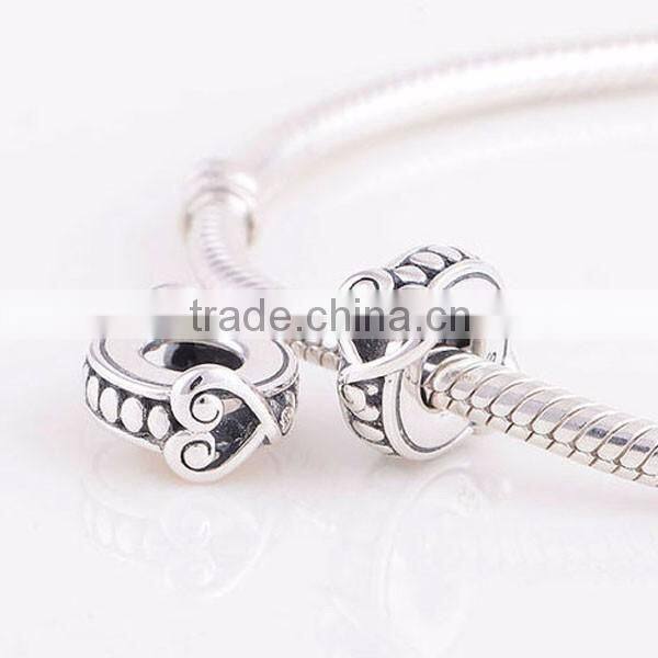 European bracelet 925 Sterling Silver heart twist spacer beads