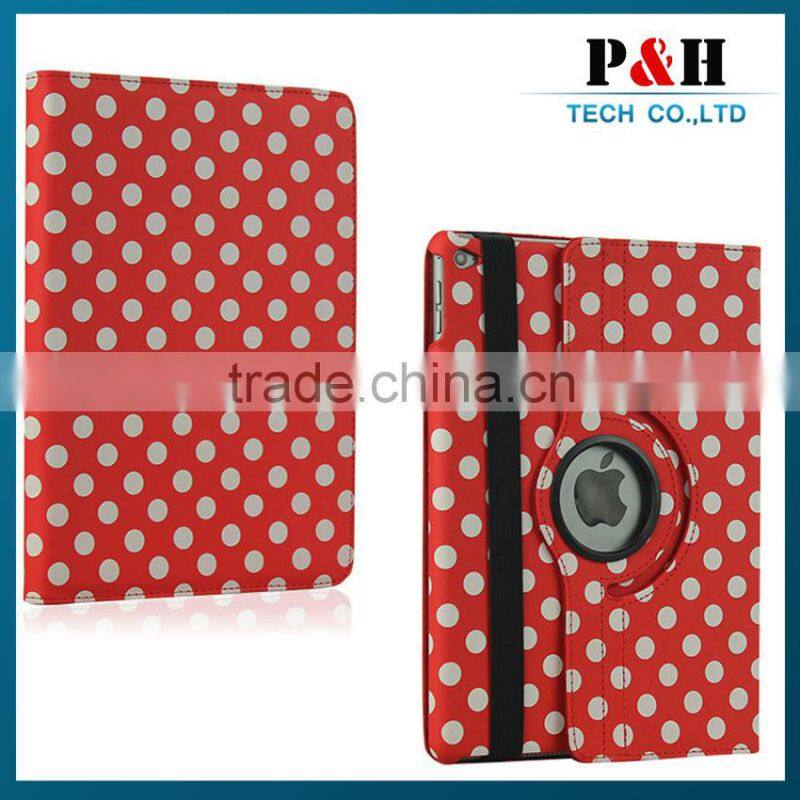 For ipad leather case, Polka Dot 360 Rotating PU Leather Case For Apple iPad 6 & air 2