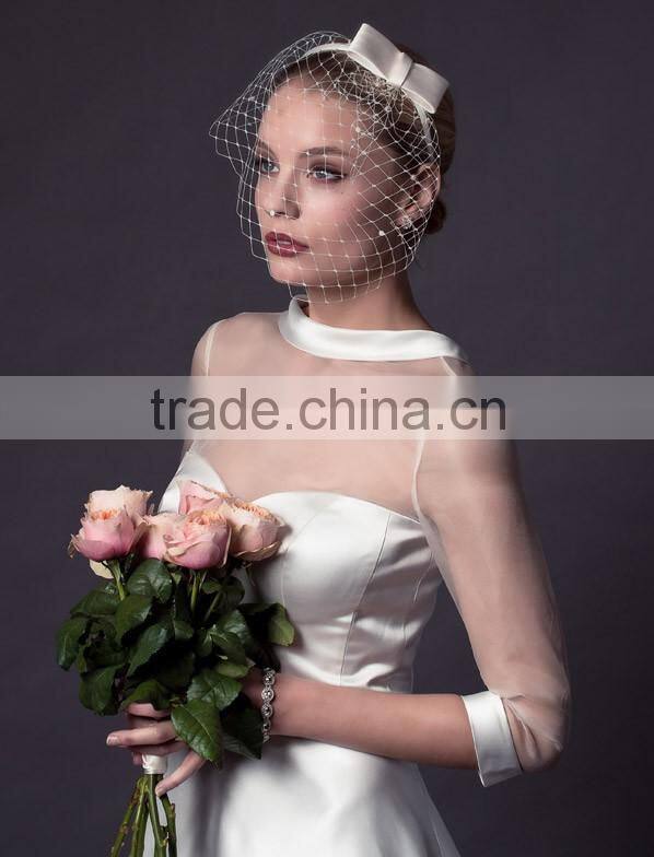 (MY0509) MARRY YOU 2016 Short High Neck Soft Satin Tea Length Wedding Dresses With Sleeves