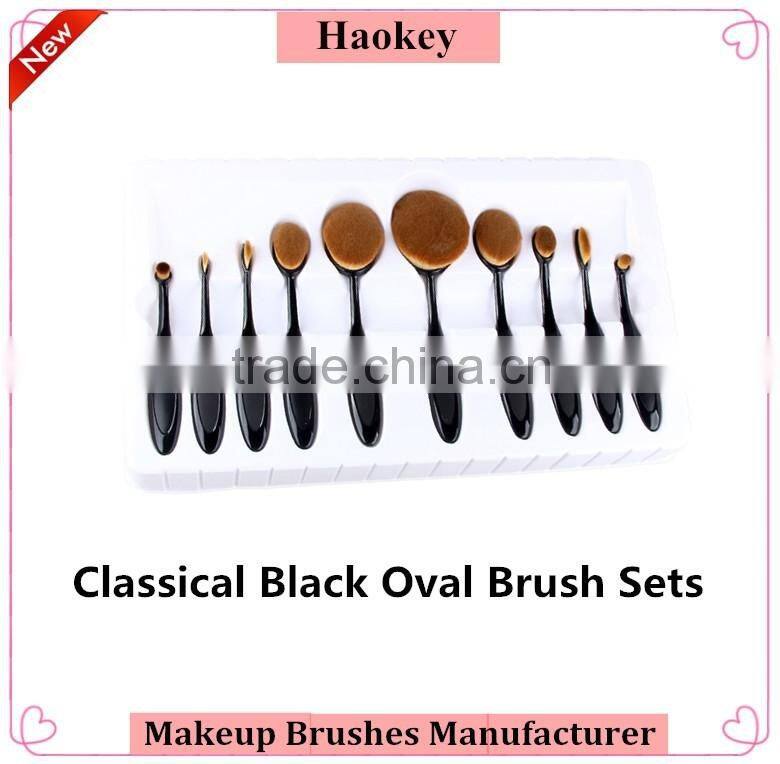 2016 Professional 10pcs colorful toothbrush Shape oval make up set brushes