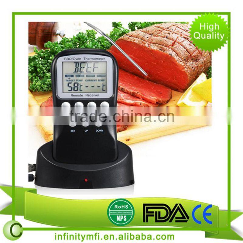 Range Wireless RF digital Meat BBQ Thermometer Food-grade 304 stainless steel , healthy and safe ,Wireless remote control