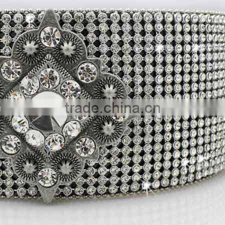 REAL GLASS CRYSTAL STUDDED HORSE HAIR WESTERN BELT FOR COWGIRL