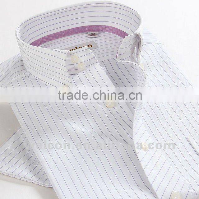 Italy style latest brand design pure cotton button down collor grey stripe short sleeve men uniform shirt