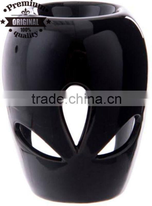 custom high gloss black glazed ceramic Black Petal Cut Out Oil Burner