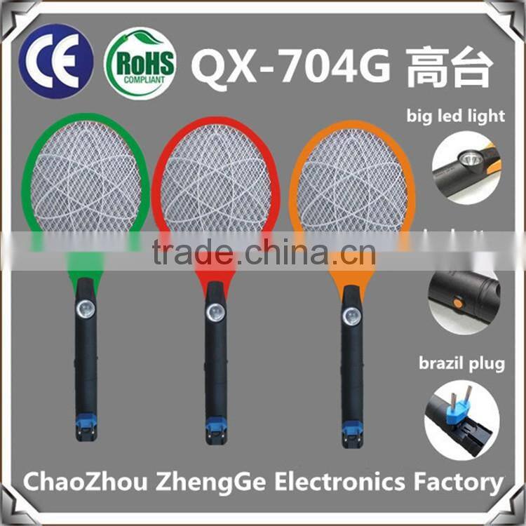 QX704G-1 hot rechargeable electric mosquito swatter fly swatter with brazil market plug