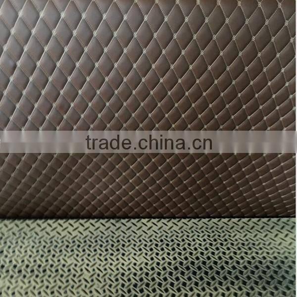 PVC leather surface stitch diamond pattern with foam backed suede for car seat cover usage