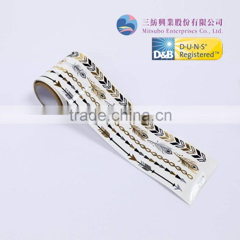 Custom Metallic India Temporary Tattoo Water Transfer Paper Sticker Roll