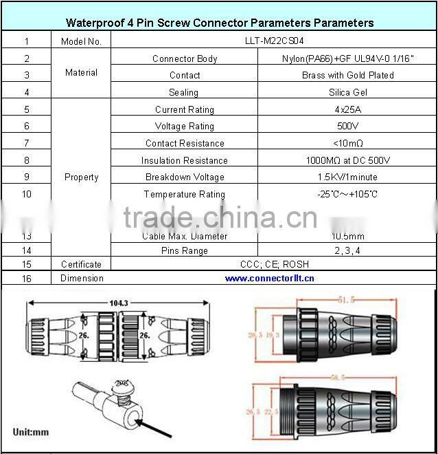 4 poles male female wire connector
