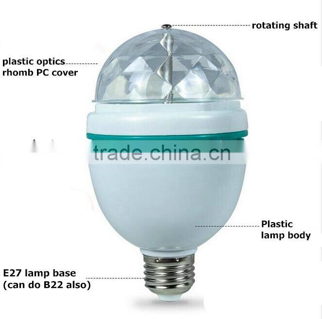 cheap price B22 E27 3w rgb rotating disco bulb