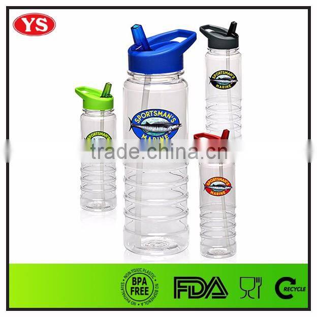 Translucent 750 ml straw plastic water bottles with colorful cap