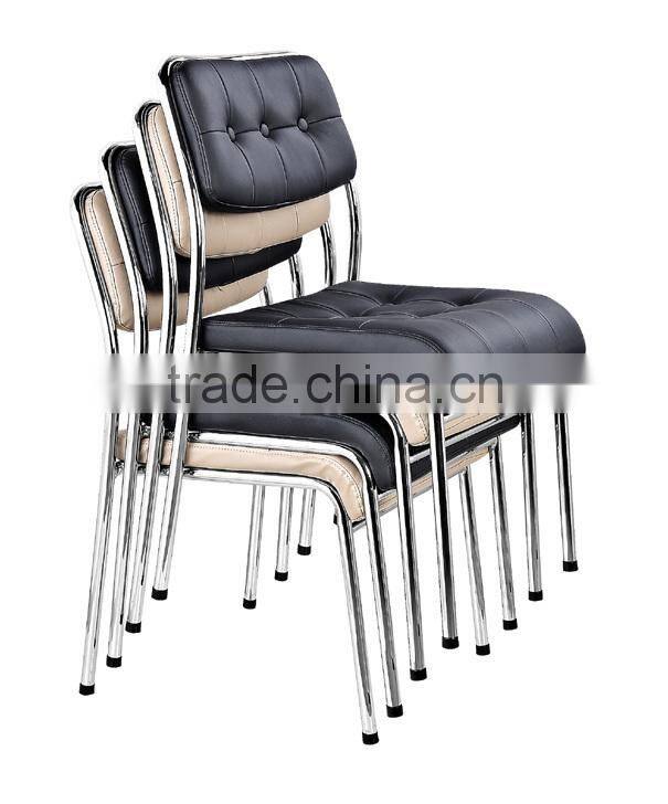 metal base with white leather stacking chairs upholstered AH-55