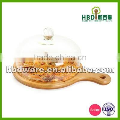 High quality glass cheese dome with bamboo board wholesale