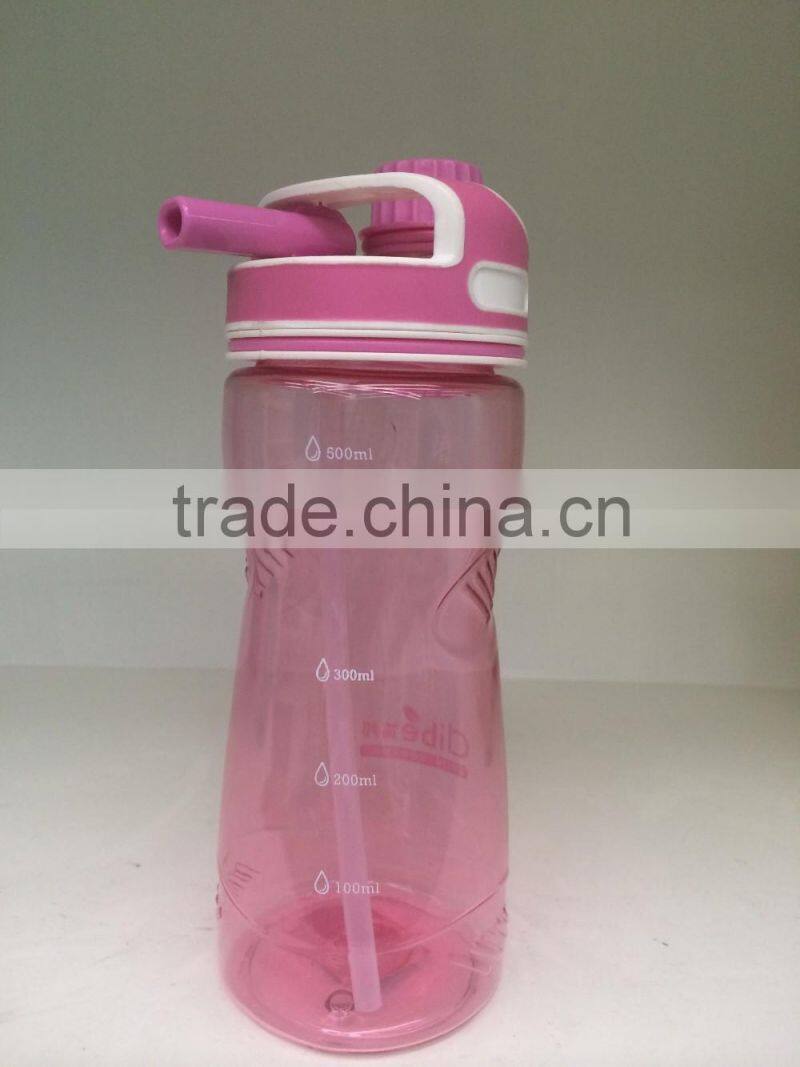 500ml plastic drinking water Bottle with straw